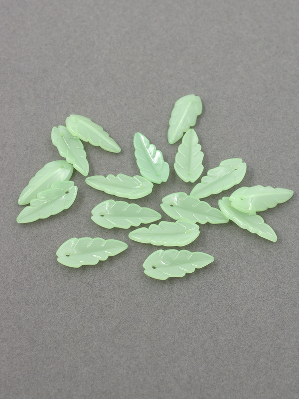 40 x Light Green Jade Imitation Leaf Beads, 24x11mm Lucite Leaf Charms (3189)