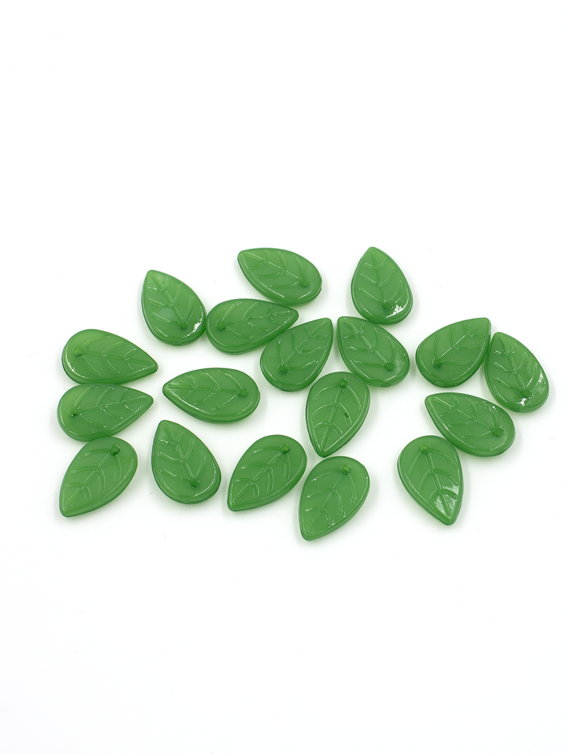 40 x Green Jade Imitation Leaf Beads, 18x12mm Lucite Leaf Charms (3186)