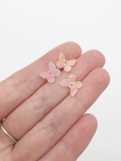 20 x Light Pink Glass Butterfly Charms, 11x10mm (1219)