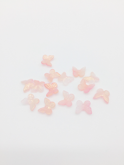 20 x Light Pink Glass Butterfly Charms, 11x10mm (1219)