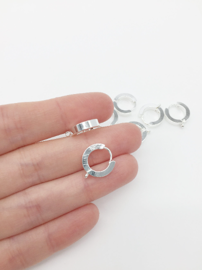 1 pair x Chunky Silver Plated Stainless Steel Huggie Hoop Earring Blanks with Loop, 16x14mm (1403)