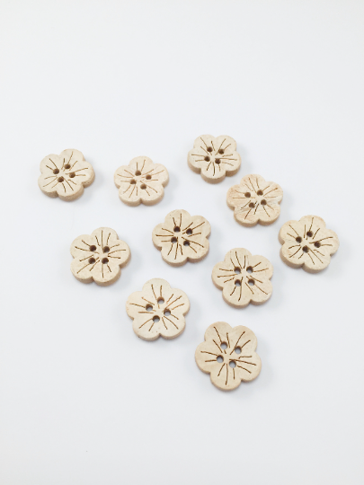 10 x Coconut Shell Flower Buttons, 18mm Sew-on 4 Hole Wooden Buttons