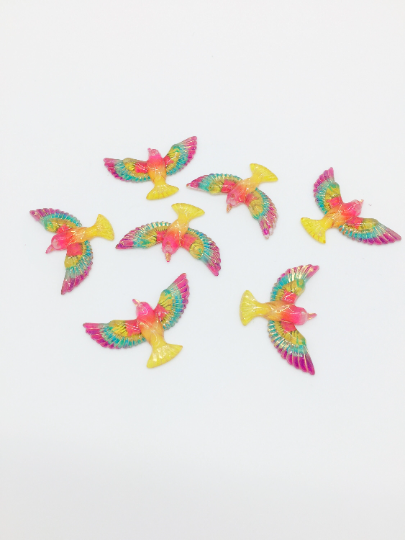 6 x Tropical Bird Acrylic Pendants, 30x20mm (2709)