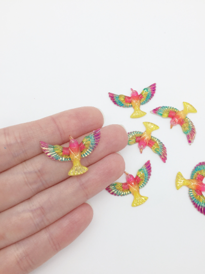 6 x Tropical Bird Acrylic Pendants, 30x20mm (2709)