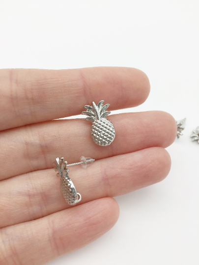 1 pair x Rhodium Plated Pineapple Earring Posts with Loops (2717)