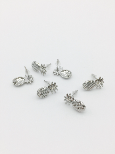 1 pair x Rhodium Plated Pineapple Earring Posts with Loops (2717)