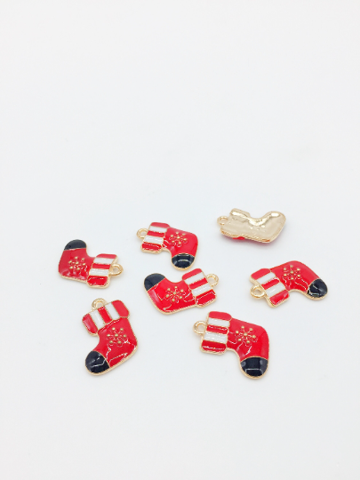 4 x Enamelled Gold Santa's Boot Charms, 20x15mm (2753)