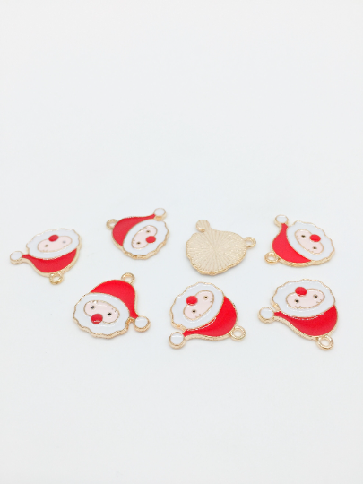 4 x Gold Enamelled Santa Claus Christmas Charms, 20x20mm (2757)