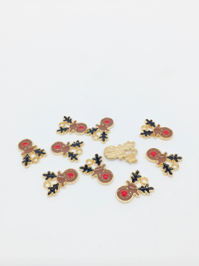 6 x Enamelled Reindeer Head Charms, 17x12mm (2761)