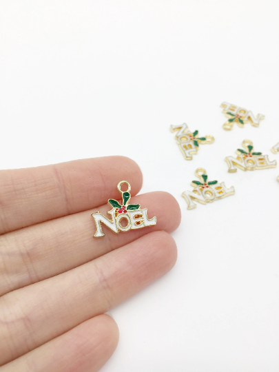 6 x Enamelled Noel Charms, 19x15mm (2763)