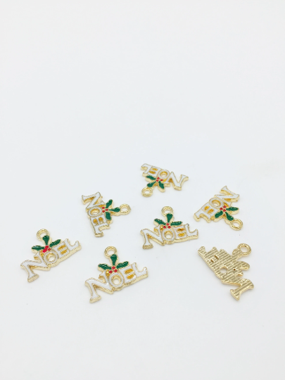 6 x Enamelled Noel Charms, 19x15mm (2763)