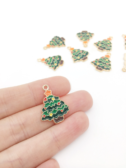 4 x Enamelled Christmas Tree Charms, 24x18mm (2764)