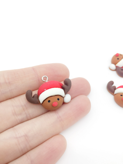 1 x Resin Cute Rudolph Reindeer Charm (3365)