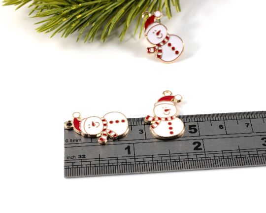 4 x Enamelled Snowman Charms in Gold, 24x16mm (2887)