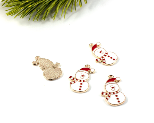 4 x Enamelled Snowman Charms in Gold, 24x16mm (2887)