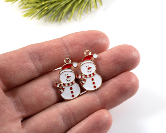 4 x Enamelled Snowman Charms in Gold, 24x16mm (2887)