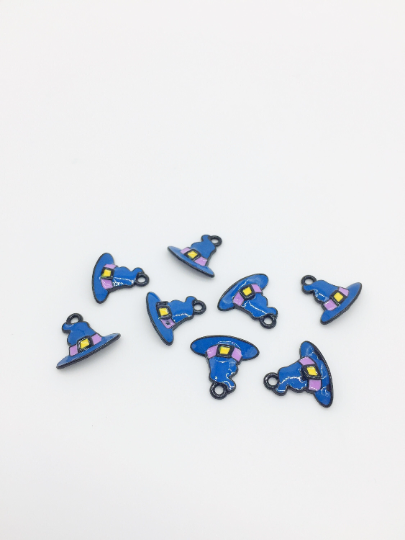 6 x Enamelled Witch's Hat Halloween Charms, 13x15mm (2870)