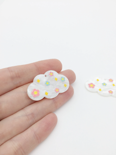 2 x Pastel Floral Acrylic Cloud Charms, 49x27mm (2853)