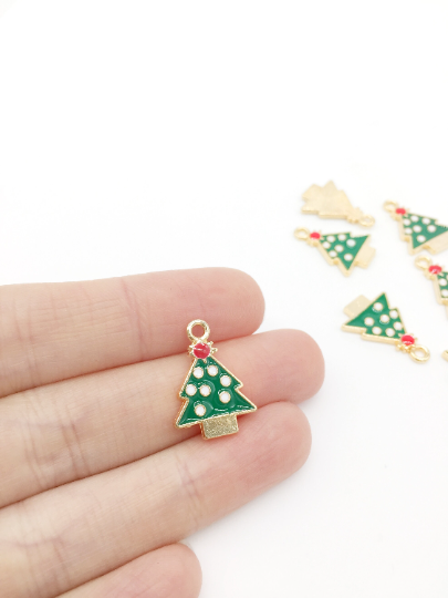 6 x Enamel Christmas Tree Charms, Festive Christmas Pendants, 20x15mm (2903)