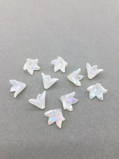 20 x AB Plated White Lily Flower Beads, 15x17mm (3155)