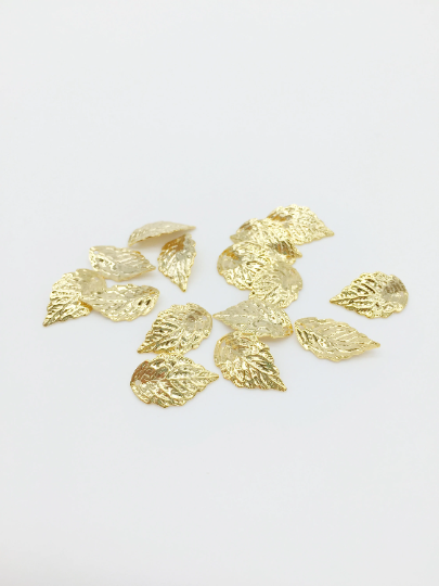 10 x Gold Plated Stainless Steel Textured Leaf Charms, 22x10mm (3273)