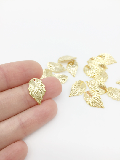 10 x Gold Plated Stainless Steel Textured Leaf Charms, 22x10mm (3273)