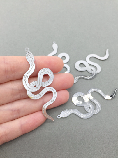 6 x Embossed Stainless Steel Snake Pendants, 64x25mm (3605)