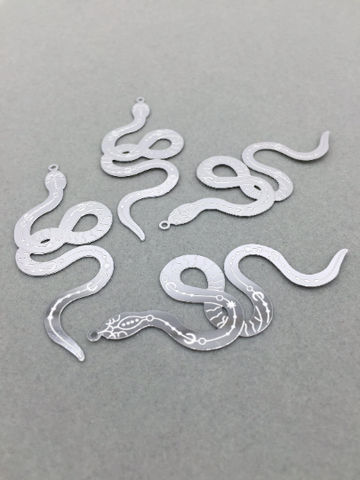 6 x Embossed Stainless Steel Snake Pendants, 64x25mm (3605)