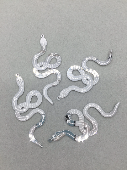 6 x Embossed Stainless Steel Snake Pendants, 64x25mm (3605)