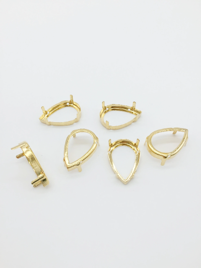 2 x Gold Setting for Teardrop Cut Crystals, 30x20mm (3708)