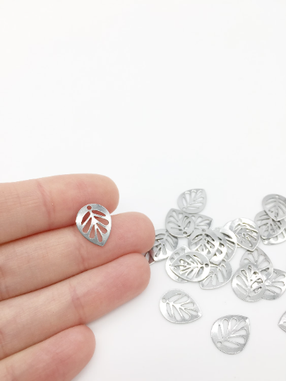 30 x Cut-out Stainless Steel Leaf Charms, 14x11mm Filigree Leaves (3763)