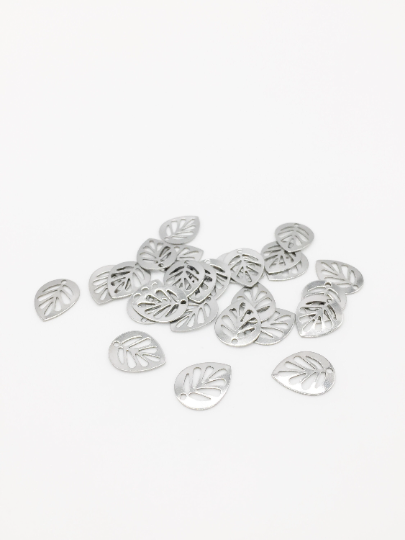 30 x Cut-out Stainless Steel Leaf Charms, 14x11mm Filigree Leaves (3763)