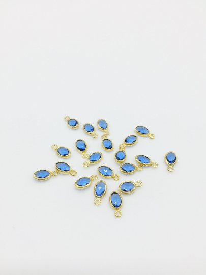 2 x 18K Gold Plated Blue Glass Oval Charms, 9x5mm (3790)