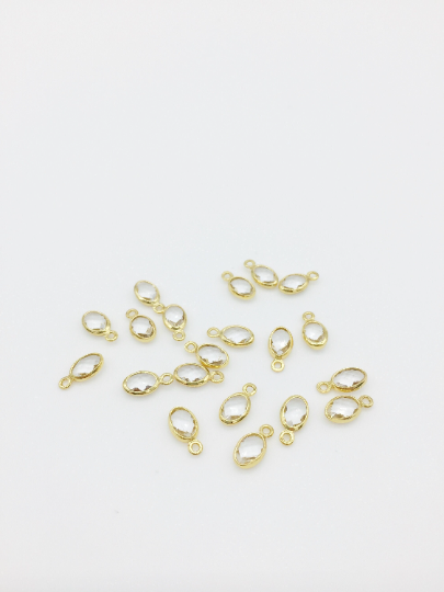 2 x 18K Gold Plated Tiny Clear Glass Oval Charms, 9x5mm (3792)