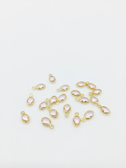 2 x 18K Gold Plated Tiny Light Pink Glass Oval Charms, 9x5mm (3793)