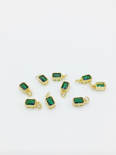 2 x 18K Gold Plated Green Cubic Zirconia Rectangle Charms, 9x5mm (3795)