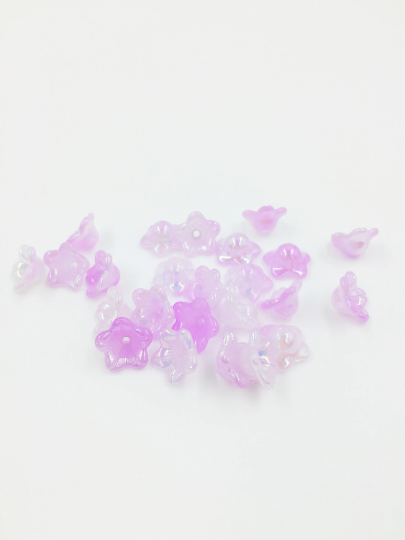 20 x AB Gradient Purple Acrylic Trumpet Flower Beads, 13mm