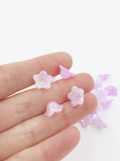 20 x AB Gradient Purple Acrylic Trumpet Flower Beads, 13mm