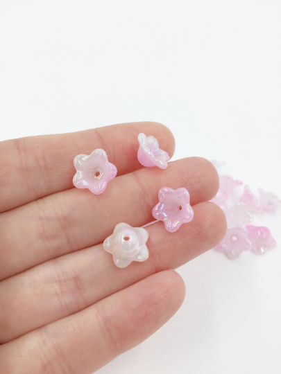 20 x AB Gradient Pink Acrylic Trumpet Flower Beads, 13mm