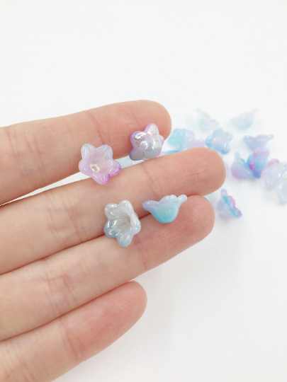 20 x AB Mermaid Tones Acrylic Trumpet Flower Beads, 13mm