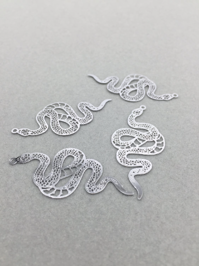 8 x Stainless Steel Filigree Snake Pendants, 47x22mm (3802)