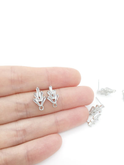 1 pair x Rhodium Plated Wheat Earring Studs with Cubic Zirconia (3808)