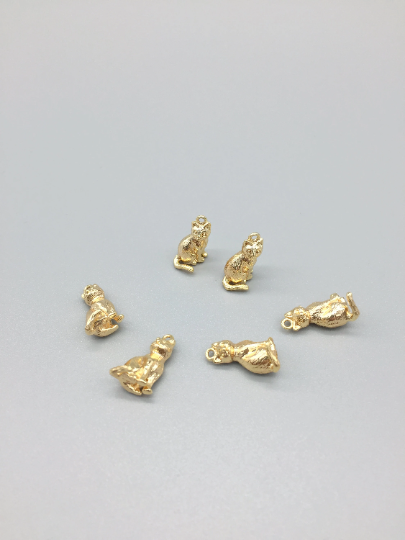 1 x 18K Gold Plated Solid Cat Charm, 15x9mm (3817)