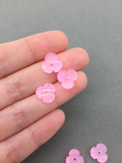 10 x Rose Quartz Imitation Glass Flower Beads, 12mm (3830)