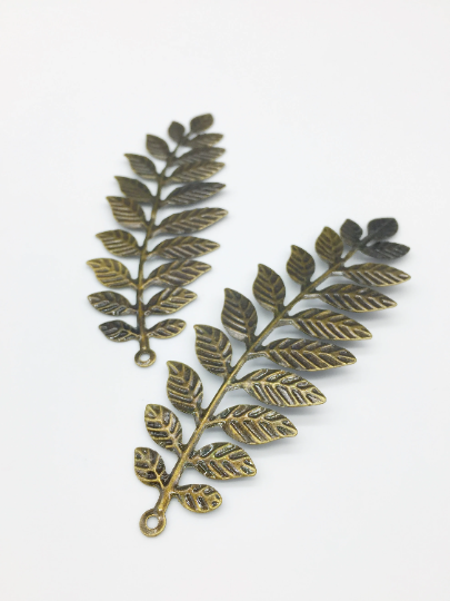 2 x Antique Bronze Laurel Leaf Pendants, 93x32mm (3862)