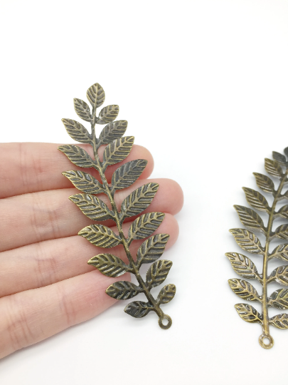 2 x Antique Bronze Laurel Leaf Pendants, 93x32mm (3862)