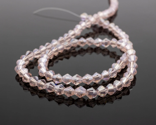 1 strand x 4mm Lustre Plated Light Pink Bicone Crystal Beads, 46cm/112 Beads (3480)