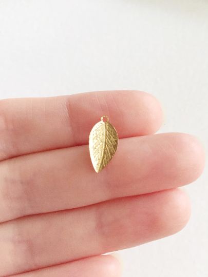 12 x Gold Plated Brass Leaf Charms, 15x8mm