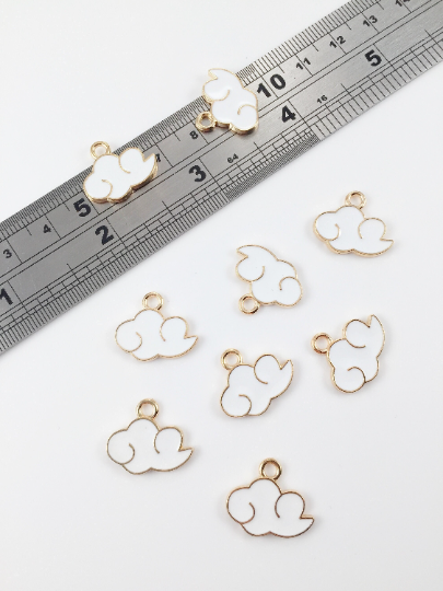 10 x Cloud Charms, White Enamel Cloud Pendants, 18x16mm (0200)