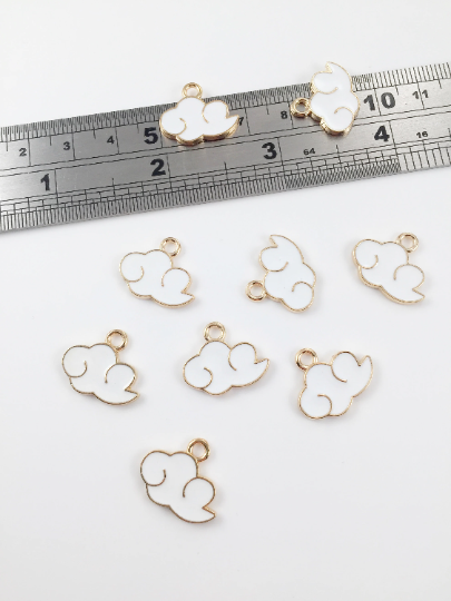 10 x Cloud Charms, White Enamel Cloud Pendants, 18x16mm (0200)